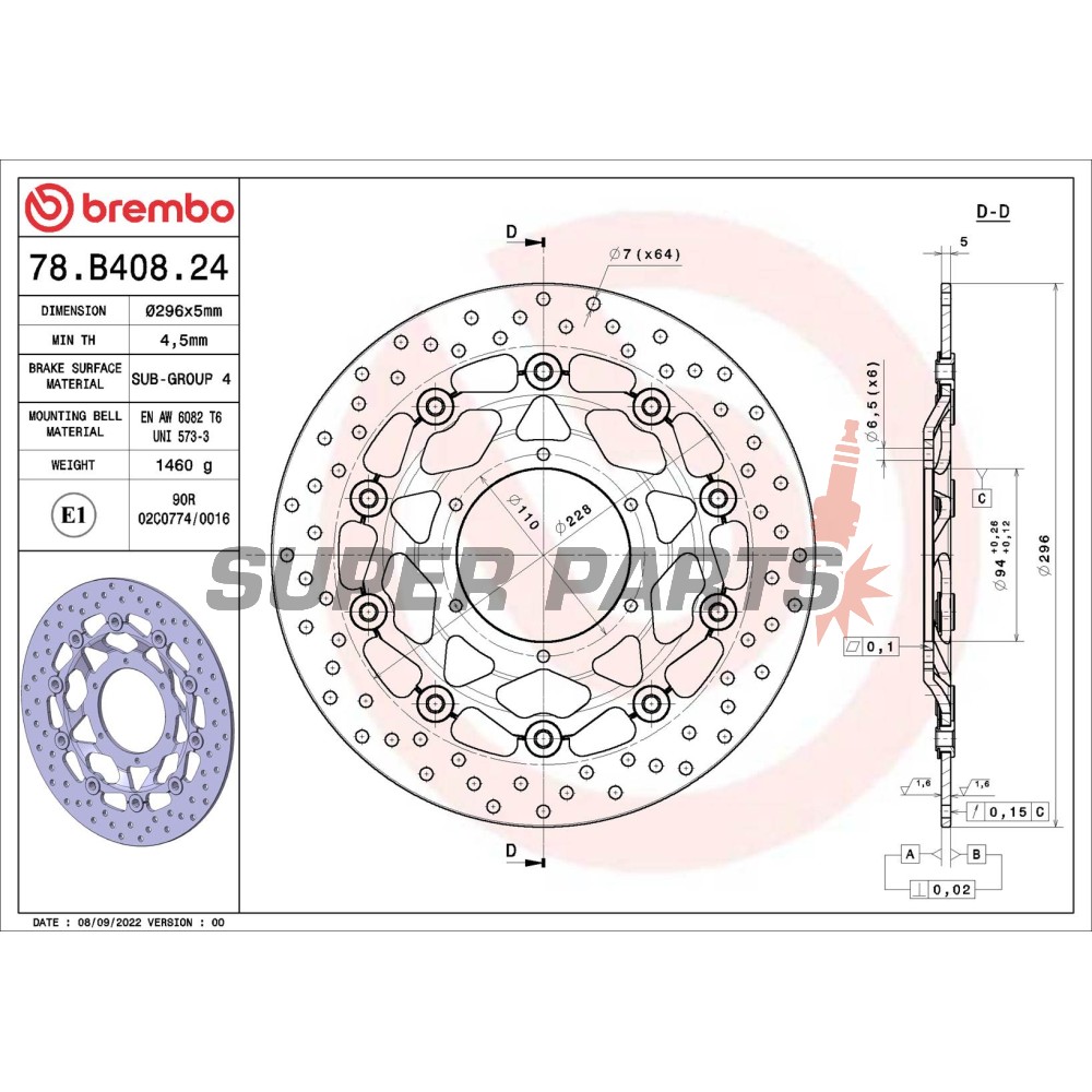 Δίσκος φρένου -BREMBO- 78B40824, Honda CB600F Hornet/Hornet ABS (2007-2012)