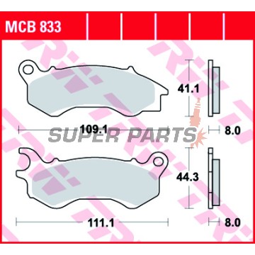 Τακάκια φρένων -TRW- MCB833, Honda NSC Vision 50/110, Honda PCX 125/150 (2010-2019)