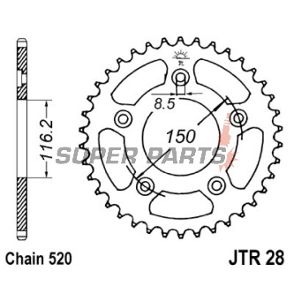 Πίσω γρανάζι -JT- JTR28,42, 42 δόντια, ατσάλινο, Aprilia RS 250 1995-2004, Honda CB 750 1969-1978