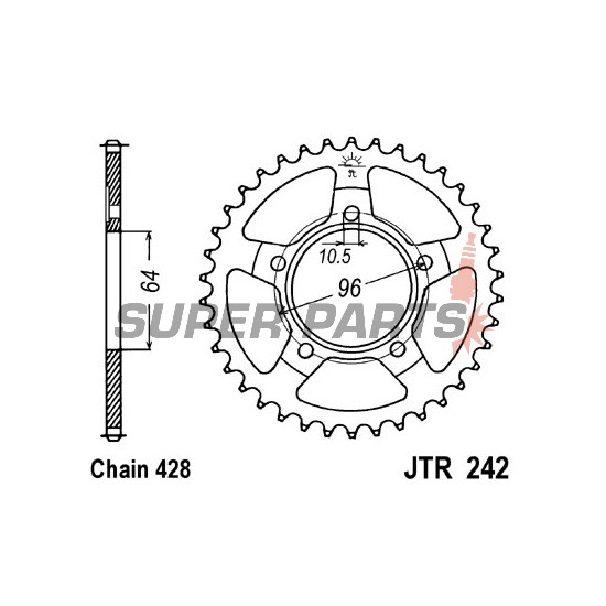 Πίσω γρανάζι -JT- JTR242,53, 53 δόντια, ατσάλινο, Honda XL 125 1982-1987