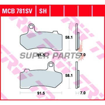 Τακάκια φρένων -TRW- MCB781SV, Harley Davidson FLHR, FLHRC, FLHT, FLHTC, FLHTCU, FLHTCUTG, FLHX, FLHXXX, FLTR, VRSCA, VRSCD, VRSCR 2006-2013
