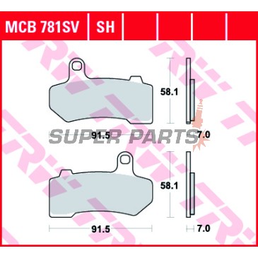 Τακάκια φρένων -TRW- MCB781SH, Harley Davidson FLHR, FLHRC, FLHT, FLHTC, FLHTCU, FLHTCUTG, FLHX, FLHXXX, FLTR, VRSCA, VRSCD, VRSCR 2006-2013
