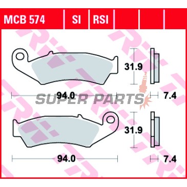 Τακάκια φρένων -TRW- MCB574, Honda NX125 Transcity, NX250, XL250R Baja, XLR125R, XR250R/600R, Kawasaki KX125