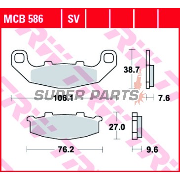 Τακάκια φρένων -TRW- MCB586, Kawasaki GPX400R, GPZ500S/500R, KR-1 250, Xantus 400, Zephyr 400/550, ZXR250, Suzuki GSX1100G, RGV250 (1987-2004)
