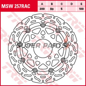 Δίσκος φρένου -TRW- MSW257RAC, 300mm, Kawasaki ER-6F/ER-6N 650 (2006-2013), KLE650/1000 Versys (2007-2017), Z750/750R/1000/1000SX (2007-2017), ZX-10R Ninja 1000 (2004-2007), ZX-6R/6RR 600/636 Ninja (2005-2015)