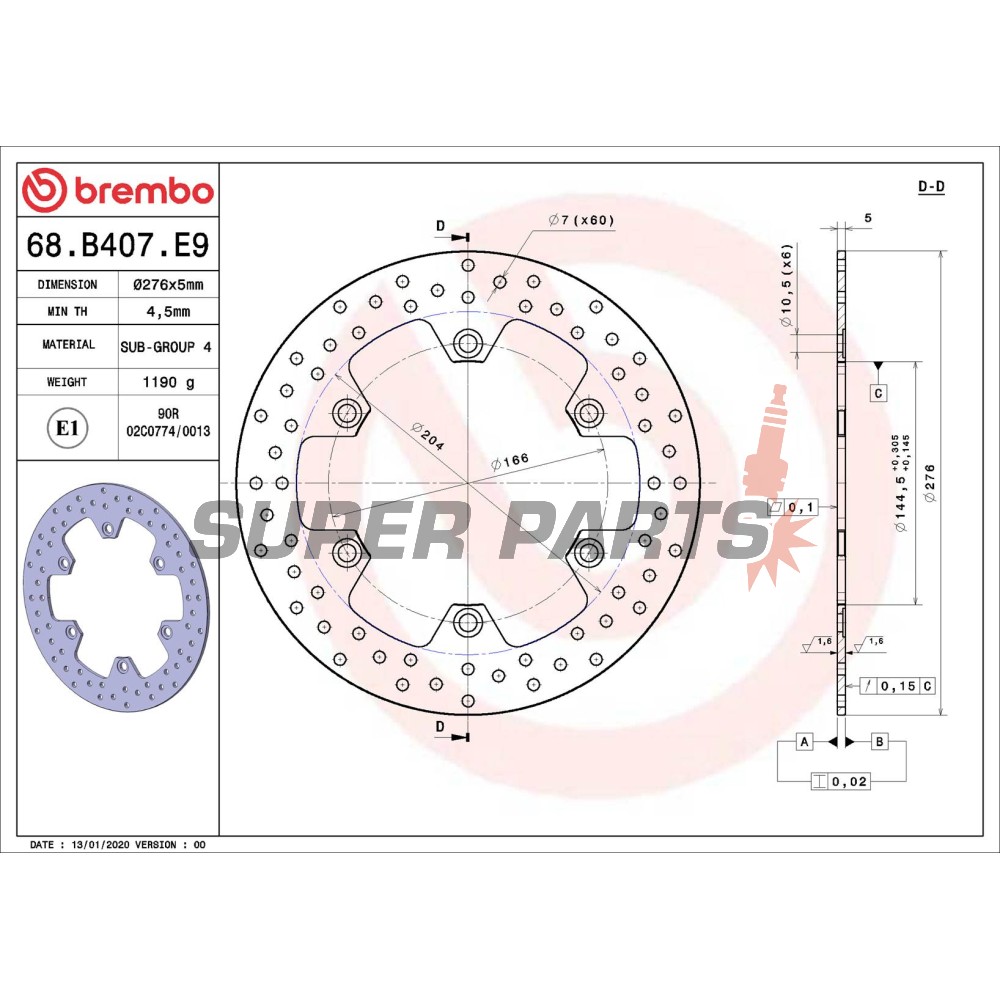 Δίσκος φρένου -BREMBO- 68B407E9, Honda CBR, CBX, Silver Wing, Vigor, Deauville, Pacific Coast, Transalp, VFR + Triumph Tiger 900 (1983-2016)