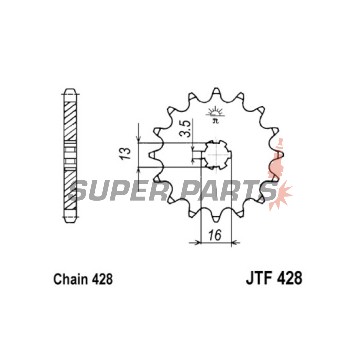Μπροστινό γρανάζι -JT- JTF428,14, 14 δόντια, Suzuki DR-Z 70 2008-2015, DS 80 1978-1979, GT 80 1981-1982, JR 80 1982-2004, RM 80 1978, 1980-1981, TS 80 1981-1982