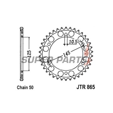 Πίσω γρανάζι -JT- JTR865,43, 43 δόντια, ατσάλινο, Yamaha FZ 750 1985-1991, FZR 600 1989-1999, FZX 700 1986-1987, FZX 750 1986-1997