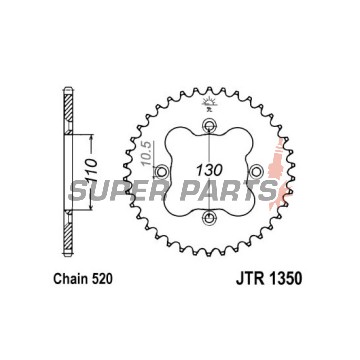 Πίσω γρανάζι -JT- JTR1350,36, 36 δόντια, ατσάλινο, Honda ATC 250 1986, TRX 250 1986-1992, TRX 300 1993-2010, TRX 400 1999-2014, TRX 450 2004-2014