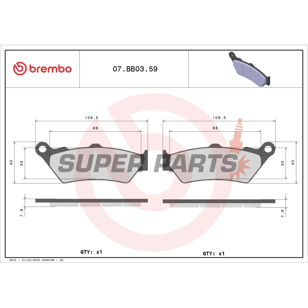 Τακάκια φρένων -BREMBO- 07BB0359, Aprilia Pegaso & ETV Caponord 650-1000, BMW F650/F800 GS, Honda NX 650 Dominator & NT650 Deauville, KTM 950/990 Adventure, Moto Guzzi 1100-1200