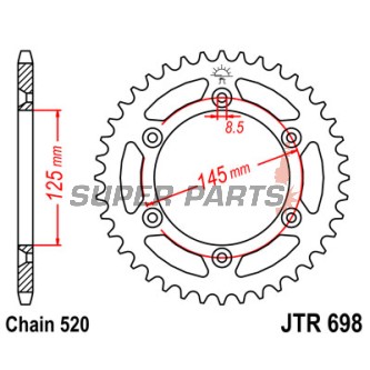 Πίσω γρανάζι -JT- JTR698,44, 44 δόντια, ατσάλινο, Cagiva Cruiser 125 1987-1989, K7 125 1990-1992, N90 125 1990-1992, Tamanaco 125 1988-1991, W12 350 1993-1996, W16 600 1994-1997, W8 125 1992-1995, 1999