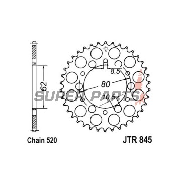 Πίσω γρανάζι -JT- JTR845,49, 49 δόντια, ατσάλινο, Yamaha DT 200 1985, IT 125 1980-1981, IT 175 1977-1979, SR 250 1980-1996, SRX 250 1987, TT 250 1980-1982, XT 250 1980-1992, YZ 100 1976-1981, YZ 125 1977