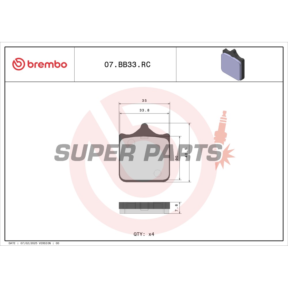 Τακάκια φρένων -BREMBO- 07BB33RC, Aprilia RSV 1000, Benelli TnT/Tornado 900-1130, BMW S 1000, Ducati Monster 1000, Husqvarna SM 450-510, KTM Super Duke/Supermoto 950-990, MV Agusta Brutale 910 (2001-2016)