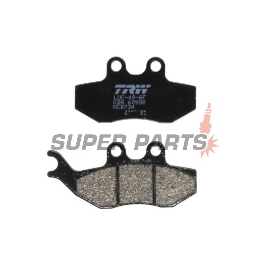 Τακάκια φρένων -TRW- MCB734, Aprilia SX/Tuono 50, Beta Alp, CPI GTS, Derbi GP1/Mulhacen/Senda, Gas Gas Pampera, KTM EXC 125, Malaguti Madison, Peugeot Elyseo/Elystar/Satelis, Piaggio Beverly/GT, Yamaha DT/TZR/XT (1999-2018)