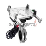 Βάση τηλεφώνου -4 RIDE- 62-90mm τηλέφωνο, με USB 3.0 φορτιστής, αντικραδασμικό, στήριξη για τιμόνι/καθρέφτης, χρώμιο - universal