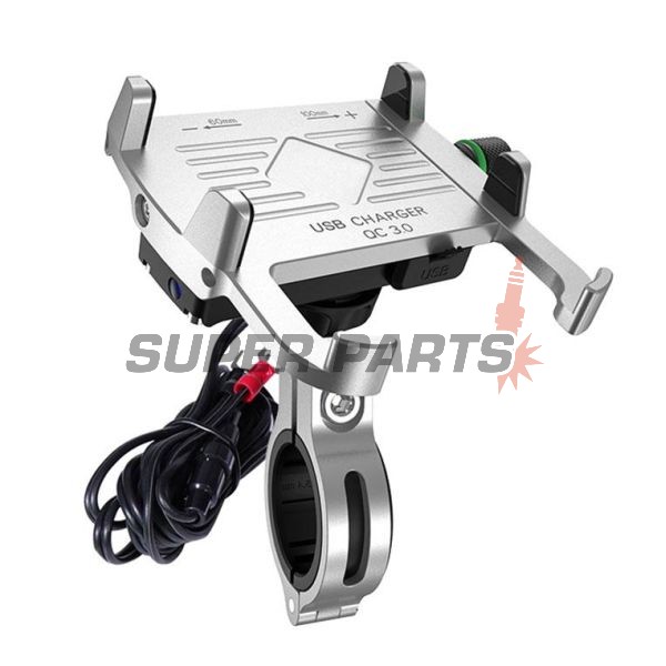 Βάση τηλεφώνου -4 RIDE- 62-90mm τηλέφωνο, με USB 3.0 φορτιστής, αντικραδασμικό, στήριξη για τιμόνι/καθρέφτης, χρώμιο - universal