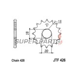 Μπροστινό γρανάζι -JT- JTF426,16, 16 δόντια, Suzuki DR 100 1983-1990, GN 125 1982-1983, 1991-2001, GS 125 1983-2000, RM 100 1976-1977, SP 100 1983