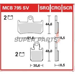 Τακάκια φρένων -TRW- MCB795CRQ, Yamaha FZ1 1000N/MT-01 1700/VMX V-Max 1700/YZF-R1 1000 (2004-2016)