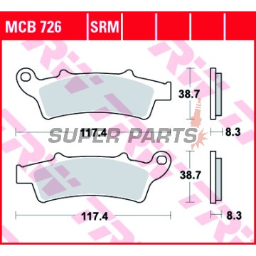 Τακάκια φρένων -TRW- MCB726, Aprilia Atlantic/Scarabeo/Sportcity (125-500, 2003-2015); Kymco People 125i GT; Malaguti Madison 250/400; Peugeot Elyseo 125; Piaggio Beverly 350