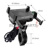 Βάση τηλεφώνου -4 RIDE- 62-90mm τηλέφωνο, με USB 3.0 φορτιστής, αντικραδασμικό, στήριξη για τιμόνι/καθρέφτης, μαύρη - universal