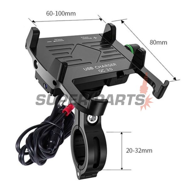 Βάση τηλεφώνου -4 RIDE- 62-90mm τηλέφωνο, με USB 3.0 φορτιστής, αντικραδασμικό, στήριξη για τιμόνι/καθρέφτης, μαύρη - universal