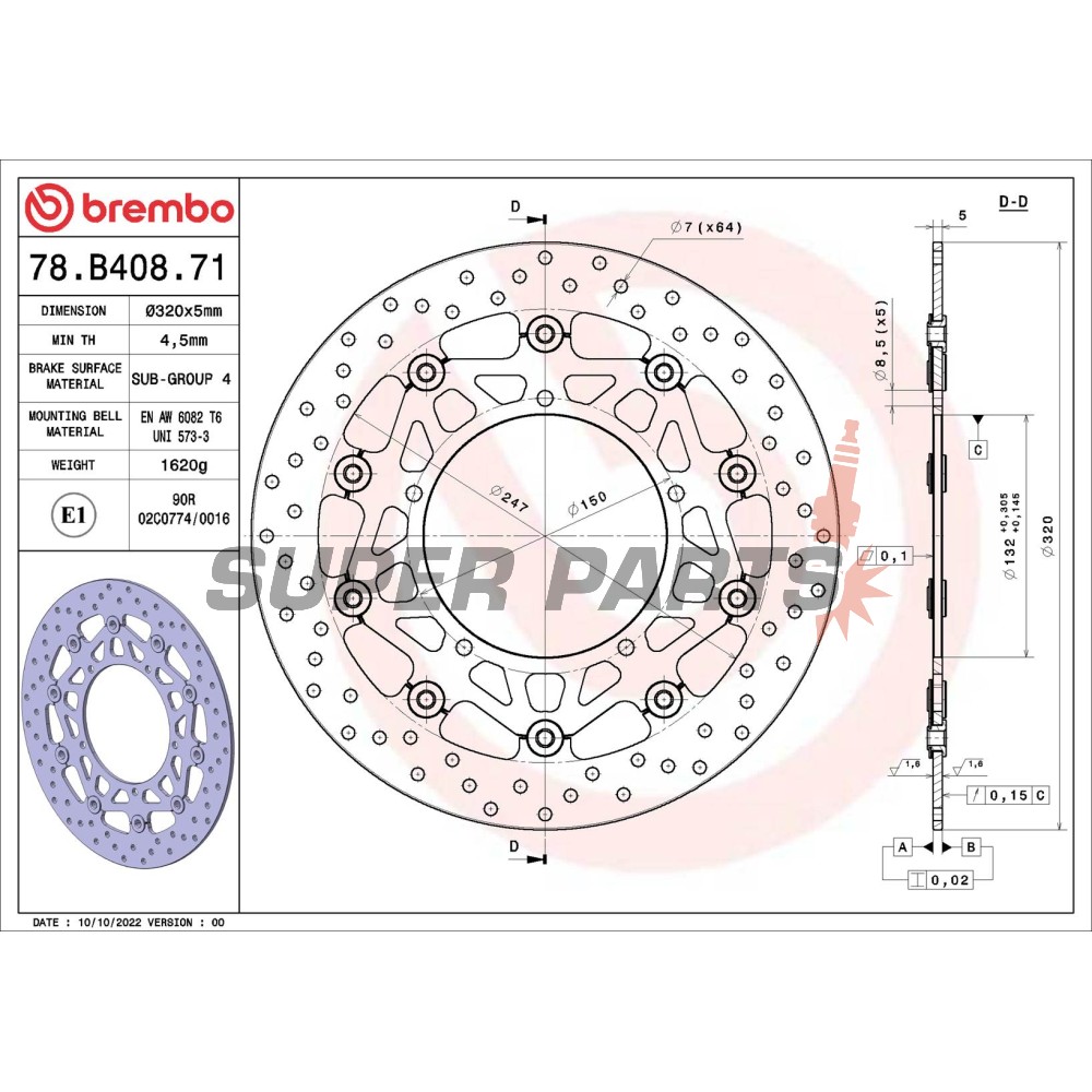 Δίσκος φρένου -BREMBO- 78B40871, Yamaha FZ1, MT-10, R1/R6 (2004-2021)