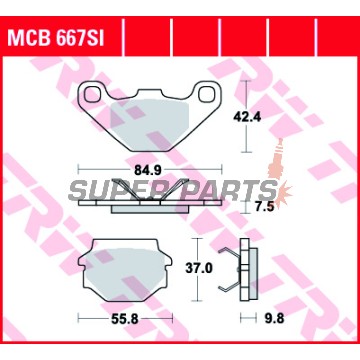 Τακάκια φρένων -TRW- MCB667SI, Aprilia MX 125 (2003-2007), RX 125 (2000-2001), Cagiva WMX 125 (1989), Husqvarna TC 510 & TE 510 (1990-1991)