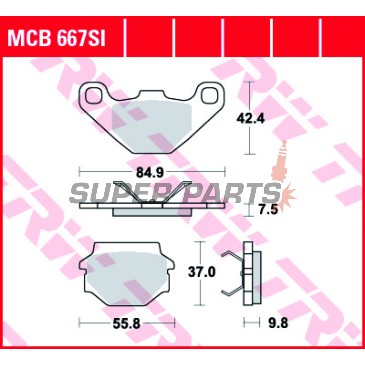 Τακάκια φρένων -TRW- MCB667SI, Aprilia MX 125 (2003-2007), RX 125 (2000-2001), Cagiva WMX 125 (1989), Husqvarna TC 510 & TE 510 (1990-1991)