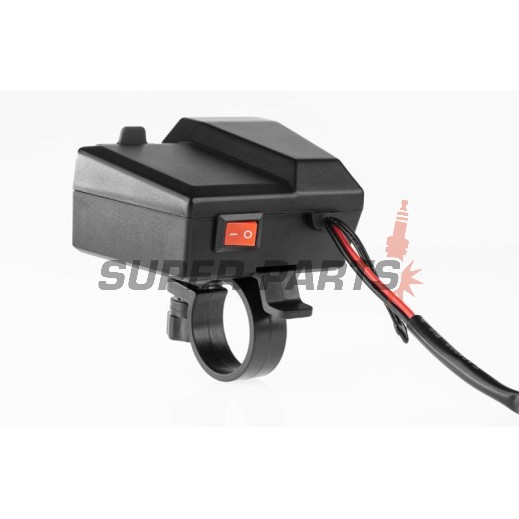 Αντάπτορας USB -4 RIDE- 12V, 2xUSB (Type C) + βολτόμετρο, με βάση καθρέφτη/τιμόνι 22mm - universal