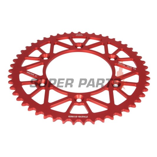 Πίσω γρανάζι -JT- JTA210,51RED, 51 δόντια, κόκκινο, αλουμινίου, Honda CR 125 1983-1999, 2002, CR 500 1984-1991, CRF 250 2004-2010, CRF 450 2005-2026