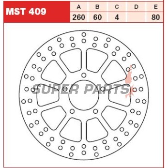 Δίσκος φρένου -TRW- MST409, 260mm, Aprilia Atlantic 500 Sprint (2002-2010), Scarabeo 125/300/400/500 (1999-2012), Sportcity 125/200/250/300 Cube (2004-2013); Derbi Boulevard 125 (2008-2012), Rambla 125/250/300i (2008-2012)