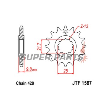Μπροστινό γρανάζι -JT- JTF1587,19, 19 δόντια, Yamaha FZR 400 1990-1992, SR 400 2014-2017, SR 500 1991-1999