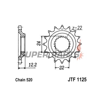 Μπροστινό γρανάζι -JT- JTF1125,17, 17 δόντια, Aprilia ETX 350 1988-1990, Pegaso 600 1990, 1992-1993, Tuareg 350 1988-1990, Tuareg 600 1988-1992