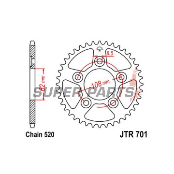 Πίσω γρανάζι -JT- JTR701,42, 42 δόντια, ατσάλινο, Aprilia AF1 125 1993-1994, RS 125 1993-2007, Tuareg 125 1989-1990, Cagiva Mito 125 1990-2010, N1 125 1997-1999, Raptor 125 2003-2010, River 600 1994-1999, Supercity 125 1991-1999