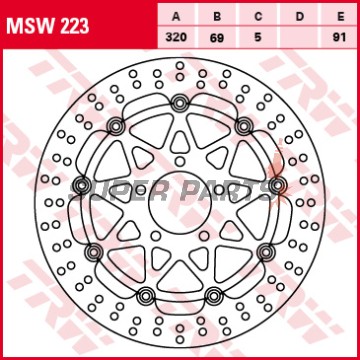 Δίσκος φρένου -TRW- MSW223, 320mm, Suzuki GSX 1300R Hayabusa (1999-2007)/GSX 1400 (2001-2008)/GSX-R 600/750/1000 (1996-2003)/TL 1000S/1000R (1997-2003)