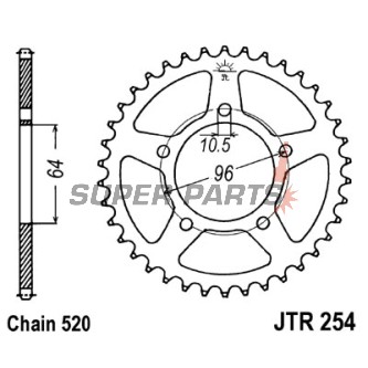 Πίσω γρανάζι -JT- JTR254,43, 43 δόντια, ατσάλινο, Honda CBF 250 2004-2006, CBX 250 2001-2004