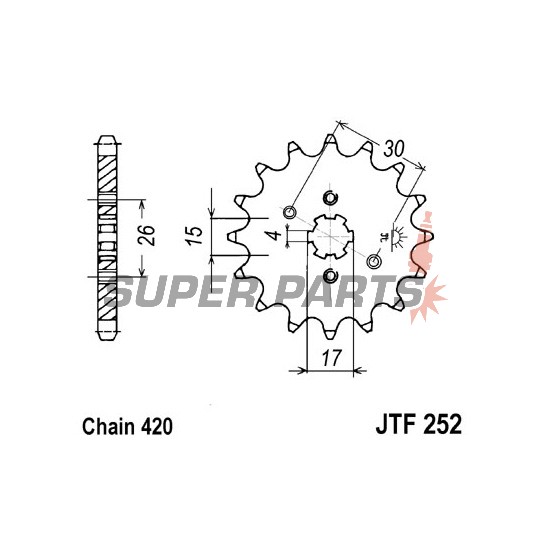 Μπροστινό γρανάζι -JT- JTF252,13, 13 δόντια, Honda ATC 70 1978, 1982-1985, CB 50 1975-1982, CRF 80 2004-2013, MBX 50 1984-1986, ST 70 1990-1996, XR 80 1979-2003