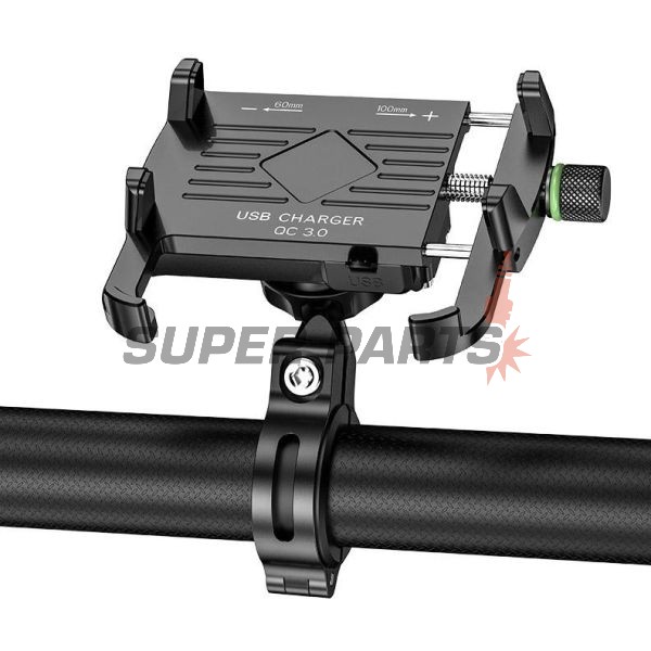 Βάση τηλεφώνου -4 RIDE- 62-90mm τηλέφωνο, με USB 3.0 φορτιστής, αντικραδασμικό, στήριξη για τιμόνι/καθρέφτης, μαύρη - universal