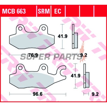 Τακάκια φρένων -TRW- MCB663, Honda CBF/NSR/VT Shadow/XL Varadero 75-250 1992-2013; Keeway Speed 125/150 2006; Kawasaki Eliminator/KLX/KVF/KX/Z 65-400 1997-2020; Kymco Agility/Dink/Grand Dink/Like/Movie/Pulsar/Quannon/Super9/Yager/Zing 50-250 1997-2019; MZ