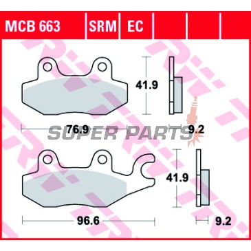 Τακάκια φρένων -TRW- MCB663, Honda CBF/NSR/VT Shadow/XL Varadero 75-250 1992-2013; Keeway Speed 125/150 2006; Kawasaki Eliminator/KLX/KVF/KX/Z 65-400 1997-2020; Kymco Agility/Dink/Grand Dink/Like/Movie/Pulsar/Quannon/Super9/Yager/Zing 50-250 1997-2019; MZ