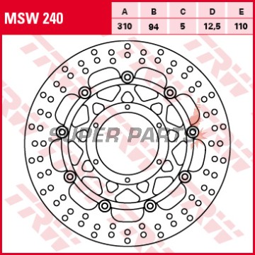 Δίσκος φρένου -TRW- MSW240, 310mm, Honda CB1000R/RA ABS, CB1300/S/SA ABS, CBR600RR ABS, CBR1000RR Fireblade (2003-2016)