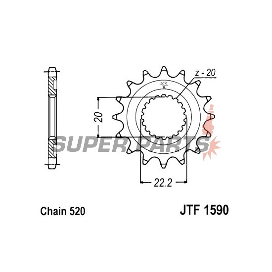 Μπροστινό γρανάζι -JT- JTF1590,13, 13 δόντια, Yamaha FX 250 2016-2018, WR 250 2001-2020, YZ 125 2005-2020, YZ 250 2001-2020