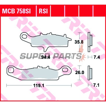 Τακάκια φρένων -TRW- MCB758SI, Kawasaki Brute Force/Prairie 650-700, KFX 450R & 700 V-Force, Suzuki LT-V 700 Twin Peaks, Polaris Ranger RZR 800, Suzuki RM85/RM85L