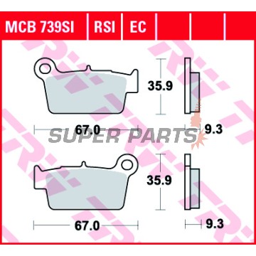 Τακάκια φρένων -TRW- MCB739SI, Aprilia MXV/RXV/SXV, Beta RR, Gas Gas EC, Kawasaki KLX/KX/KXF, Sherco SE/SM, Suzuki DR-Z/RM-X/RM-Z, TM EN/MX/SMR/SMX, Yamaha WR/YZ 50-550cc, 2001-2020