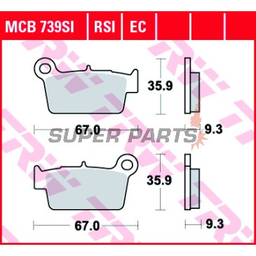 Τακάκια φρένων -TRW- MCB739RSI, Aprilia MXV/RXV/SXV, Beta RR, Gas Gas EC, Kawasaki KLX/KX/KXF, Sherco SE/SM, Suzuki DR-Z/RM-X/RM-Z, TM EN/MX/SMR/SMX, Yamaha WR/YZ 50-550cc, 2001-2020