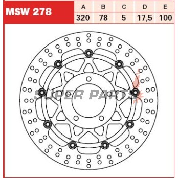 Δίσκος φρένου -TRW- MSW278, 320mm, Triumph Daytona 955i (2001-2006), Speed Triple 955/1050/R (2002-2015), Sprint 1050ST (2011), Tiger 1050/SE/Sport ABS (2006-2013)
