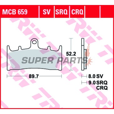Τακάκια φρένων -TRW- MCB659, Kawasaki VN 1500/1600, ZR 1100, ZRX 1100/1200, ZX-6R 600/636, ZX-7R 750, ZX-9R 900; Suzuki GSF 1200, GSX 1400, GSX-R 1000, VZ 1600 - 1996-2008