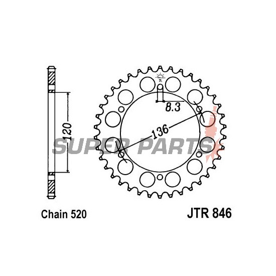 Πίσω γρανάζι -JT- JTR846,41, 41 δόντια, ατσάλινο, Yamaha FZR 400 1987, RD 350 1983-1989, RZ 250 1984-1991, RZ 350 1983-1987, SRX 600 1986-1994, SZR 660 1995-1998, TDR 250 1988-1990, TZR 250 1987-1989, 1991, XJR 400 1993-1999