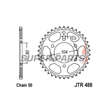 Πίσω γρανάζι -JT- JTR488,40, 40 δόντια, ατσάλινο, Kawasaki KZ 1000 2002, 2005, ZR 1200 2001-2006, ZRX 1200 2001-2006, ZX-12R 1200 2000-2005, ZX-9R 900 1995-2001, ZXR 750 1993-1995, ZZR 1200 2002-2005