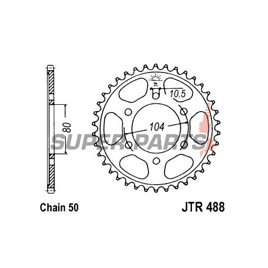 Πίσω γρανάζι -JT- JTR488,38, 38 δόντια, ατσάλινο, Kawasaki KZ 1000 2002, 2005, ZR 1200 2001-2006, ZRX 1200 2001-2006, ZX-12R 1200 2000-2005, ZX-9R 900 1995-2001, ZXR 750 1993-1995, ZZR 1200 2002-2005